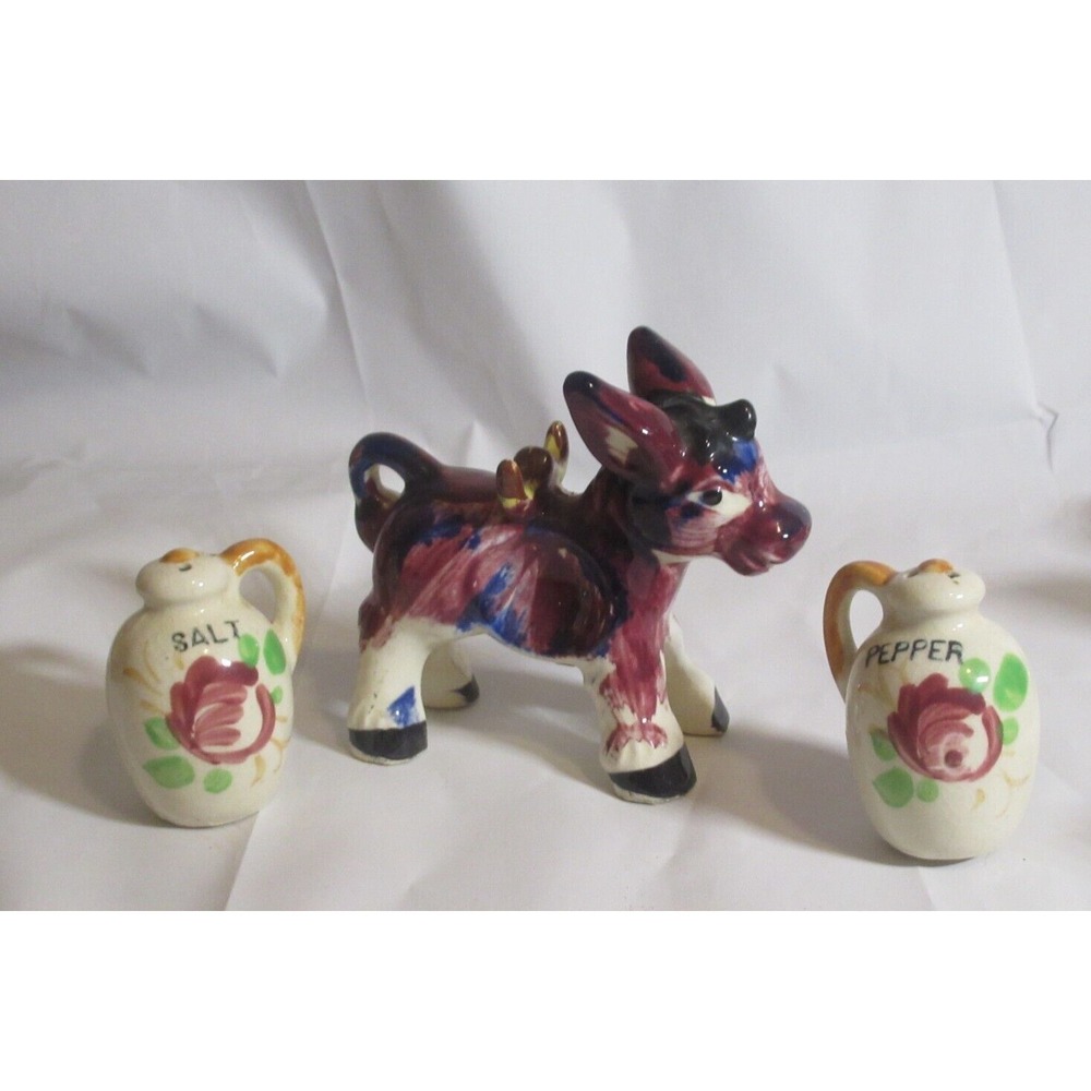 Vintage Japan Salt Pepper Shakers Donkey burro mule Painted Jugs
